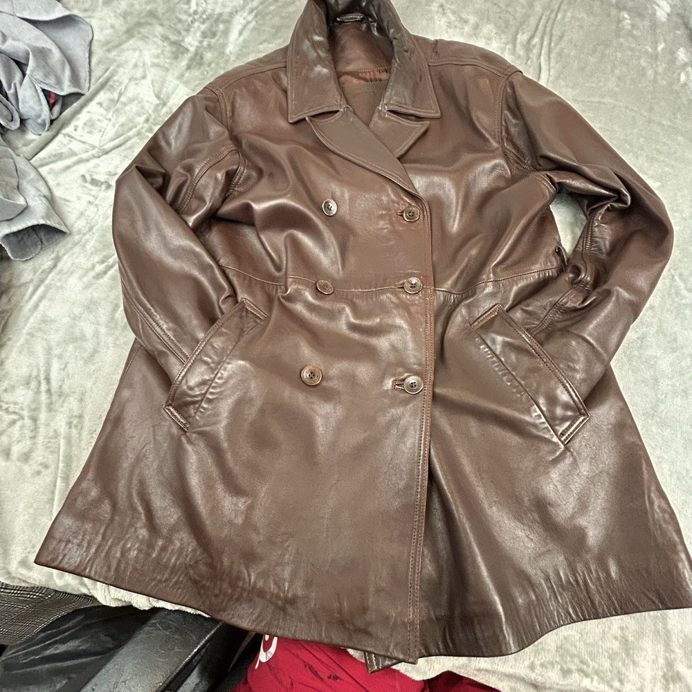 COACH Brown Leather Coat  No.D6K-0966 Sz Small MISSING Belt  VINTAGE  Jacket - Picture 15 of 16
